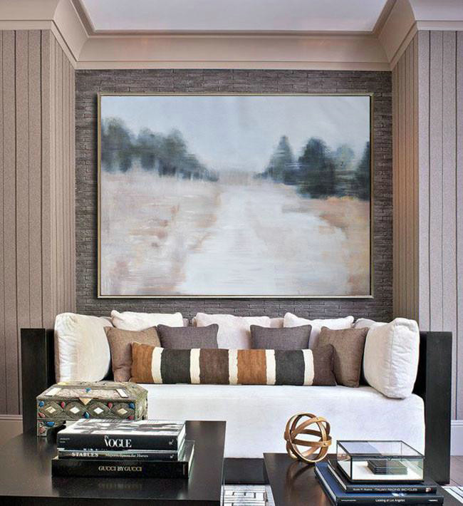 Handmade Extra Large Contemporary Painting,Horizontal Abstract Landscape Oil Painting On Canvas,Large Oil Canvas Art,Grey,Nude,Dark Green.etc